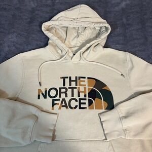 The North Face Circular Design Hoodie Mens Size M Beige Camo Logo Pullover